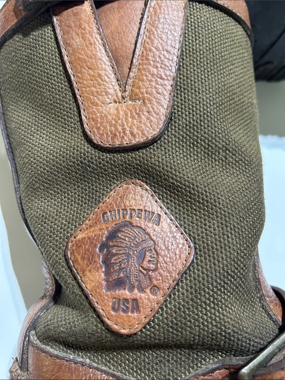 Chippewa Snake Boots Brown / Olive Canvas Leather Boots 6EE